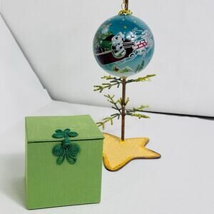 Pier 1 Li Bien 2009 Glass Ornament Santa Sleigh Reindeer Ho Ho Ho Inside Painted